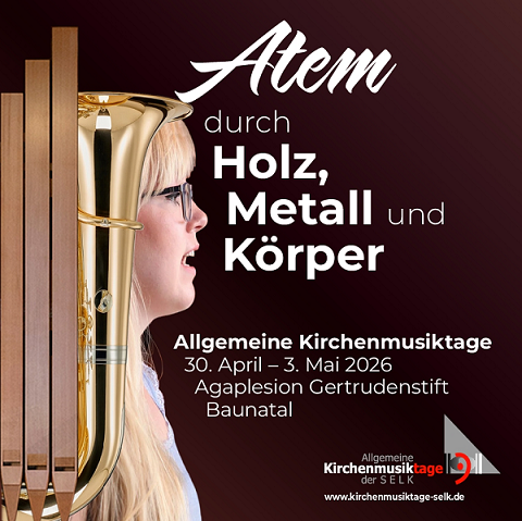 Einladungsplakat mit dem Motto Atem durch Holz, Metall und K&ouml;rper